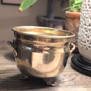 Elegant Solid Brass Footed Planter Bowl With Handles